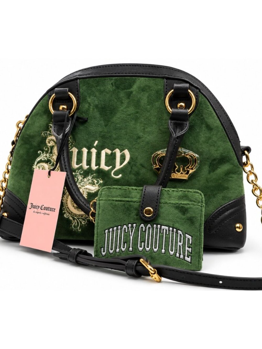 Juicy Couture Super Greens Velour Dome Satchel + Card Wallet Set NWT